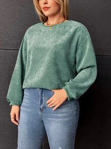 SHEIN EZwear Plus Solid Lantern Sleeve Tee - Mint Green - View 3