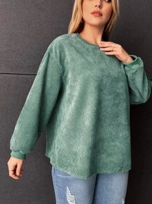 SHEIN EZwear Plus Solid Lantern Sleeve Tee - Mint Green - View 5