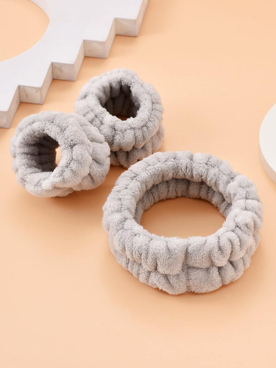 1 băng đô tắm trơn & 2 dây đeo cổ tay trang trí phòng tắm mùa hè - Xám - Xem 1