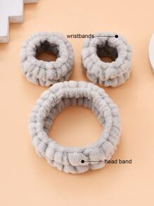 1 băng đô tắm trơn & 2 dây đeo cổ tay trang trí phòng tắm mùa hè - Xám - Xem 3