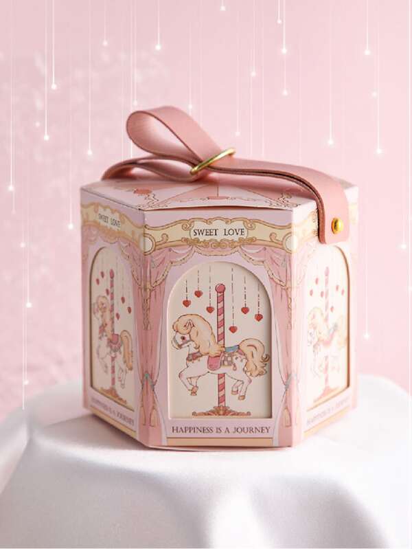 1pc Cartoon Graphic Gift Wrap Box, Cute Pink Paper Candy Box, Birthday