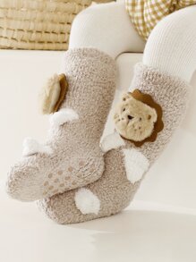 嬰兒1雙卡通獅子裝飾襪子 - 卡其色 - 查看 1
