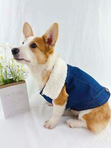 1pc Plush Pet Coat - Navy Blue - View 3