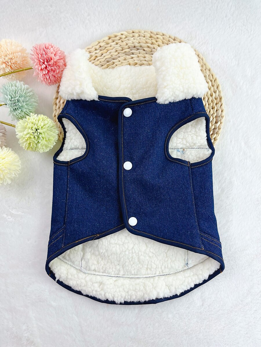 1pc Plush Pet Coat - Navy Blue - View 1