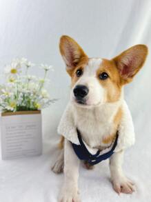 1pc Plush Pet Coat - Navy Blue - View 4