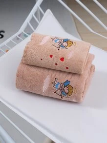 1pc Cupid Embroidered Bath Towel & 1pc Hand Towel Set - Khaki - View 3