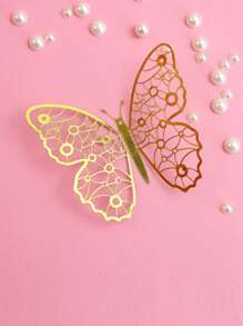 12pcs Random Metallic Butterfly Cake Topper, Gold Paper Cake Decoration For Baking - Gold - View 3