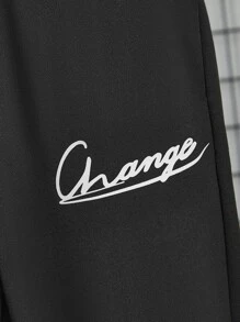 SHEIN Boys Bear And Slogan Graphic Sweatshirt & Joggers - Black - View 5