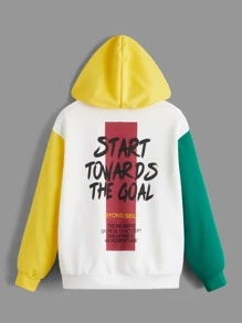 SHEIN Boys Slogan Graphic Colourblock Hoodie - Multicolor - View 1