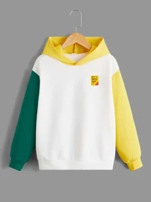 SHEIN Boys Slogan Graphic Colourblock Hoodie - Multicolor - View 2