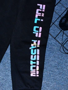 SHEIN Toddler Girls Reflective Letter Graphic Joggers - Black - View 3