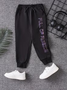 SHEIN Toddler Girls Reflective Letter Graphic Joggers - Black - View 4