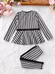 SHEIN Toddler Girls Houndstooth Print Peplum Top & Leggings - Black and White - View 2