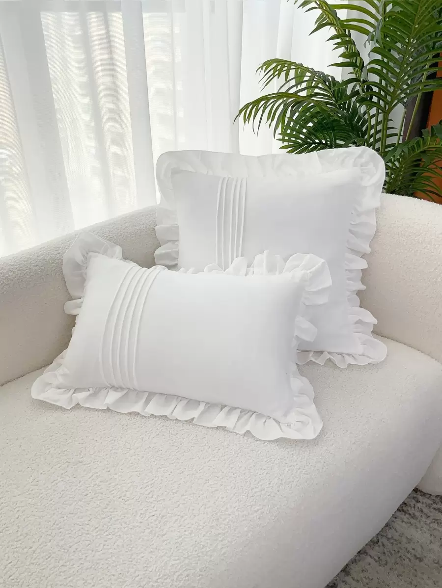 1pc Lace Cushion Cover Or Lumbar Pillowcase - White - View 1