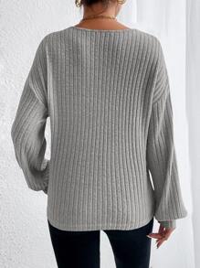 SHEIN Essnce V Neck Drop Shoulder Tee - Light Grey - View 2