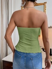 SHEIN Essnce 前抽繩開叉不對稱下擺抹胸上衣 - 青檸色 - 查看 2