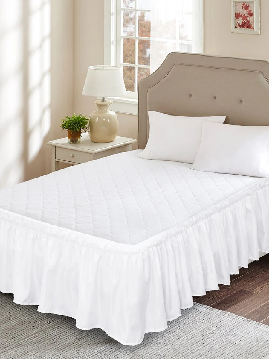 Faldones de cama liso fruncido - Blanco - Ver 1