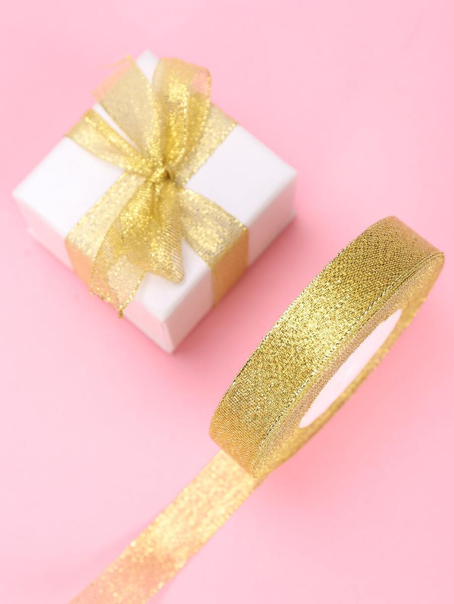 1roll Metallic Random Color Gift Ribbon - Gold - View 1