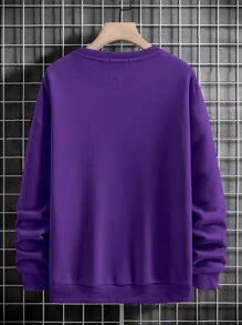 Manfinity LEGND Men Dragon And Letter Graphic Thermal Lined Pullover Sweatshirt Without Necklace , Fall Winter, Long Sleeve Top - Purple - View 2