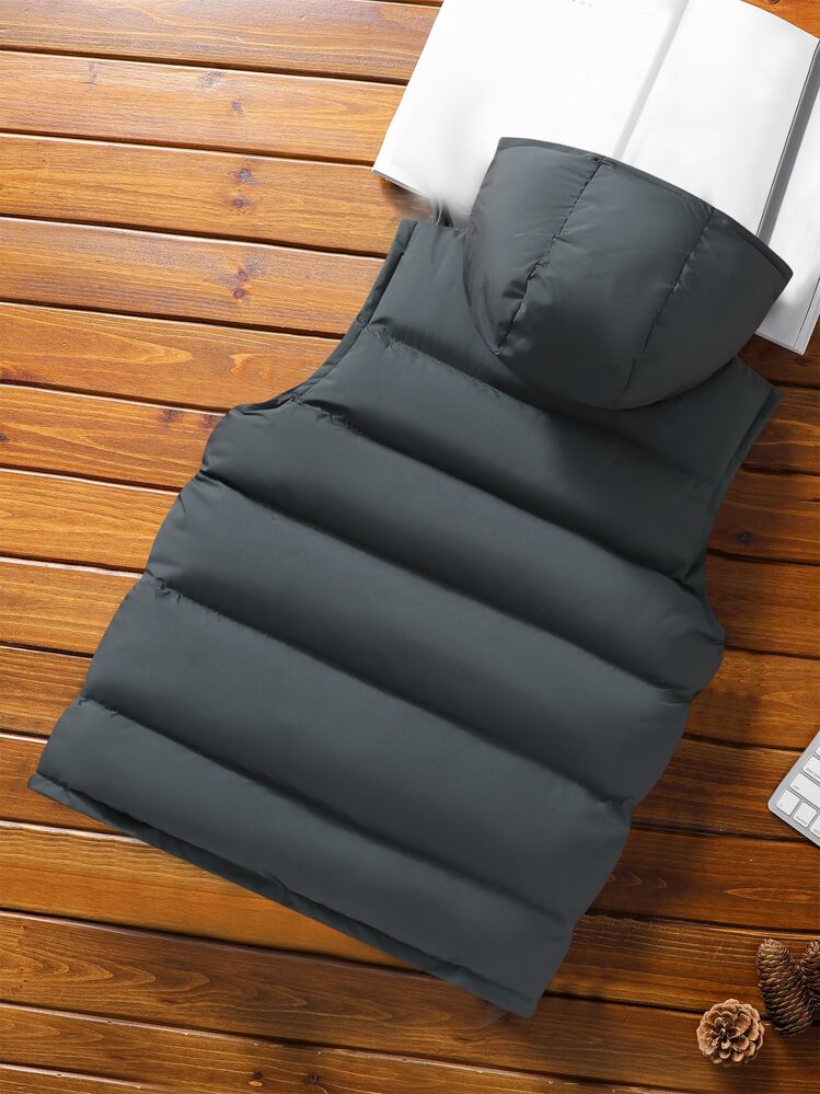 Manfinity Homme Abrigo con capucha y cremallera sin mangas relleno para hombres, chaleco informal acolchado negro para salir, regalo para amigos, esposo, novio - Gris Oscuro - Añade 2