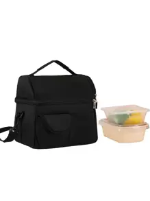 1 pieza Bolsa térmica unicolor portátil - Negro - Ver 1