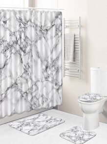 1pc Marble Print Bath Rug Or 1pc Shower Curtain - Multicolor - View 1