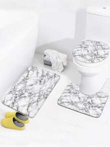 1pc Marble Print Bath Rug Or 1pc Shower Curtain - Multicolor - View 3