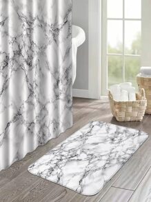 1pc Marble Print Bath Rug Or 1pc Shower Curtain - Multicolor - View 5