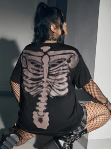 ROMWE Grunge Punk Áo thun Plus size Lễ Các Thánh Giải trí - màu đen - Xem 1