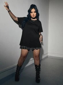 ROMWE Grunge Punk Áo thun Plus size Lễ Các Thánh Giải trí - màu đen - Xem 4