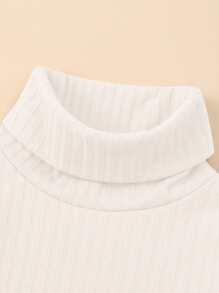 SHEIN Kleine Mädchen Langärmiges Rollkragenshirt in gerippter Unifarbe mit Thermofutter, vielseitig einsetzbar, Lässig, warm und niedlich für Herbst/Winter