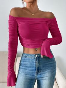 SHEIN Privé Áo nữ Xù Chia màu trơn Thanh lịch - Màu Hồng Tươi - Xem 6