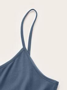 素色魚尾裙下擺休閒服連衣裙 - 霧霾藍 - 查看 4