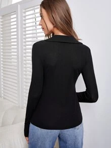 SHEIN スプリットヘム ボタンフロント Tシャツ - ブラック - チェックする 4