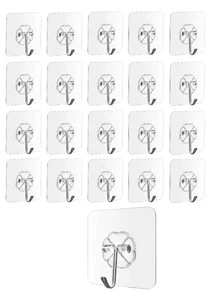 10pcs Transparent Stainless Steel Strong Self Adhesive Hooks Key Storage Hanger For Kitchen Bathroom Door Wall Multi-Function - Clear - View 4