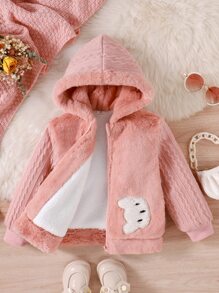 幼儿小女孩卡通刺绣连帽泰迪熊衬里棉服外套