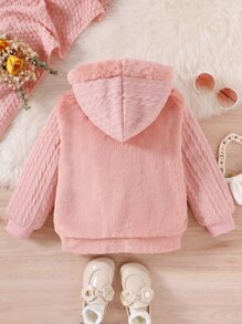 幼儿小女孩卡通刺绣连帽泰迪熊衬里棉服外套