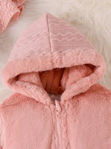 幼儿小女孩卡通刺绣连帽泰迪熊衬里棉服外套