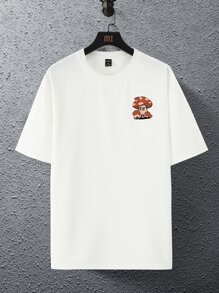Manfinity LEGND 宽松男式蘑菇与字母图案 T 恤 - 白色 - 查看 6