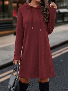 SHEIN LUNE Vestido con capucha unicolor con cordón - Burdeos - Ver 4