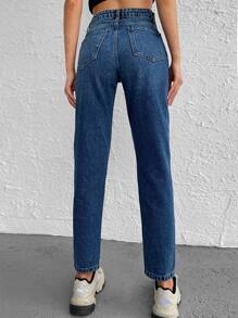 RueChic Rhinestone Deocr Mom Fit Jeans - Blue - View 2