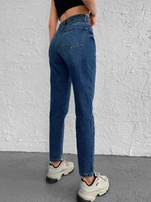 RueChic Rhinestone Deocr Mom Fit Jeans - Blue - View 3