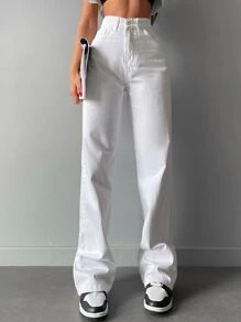 EURMUSE Casual Solid Straight Leg Jeans