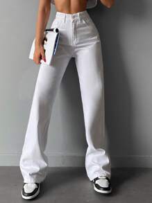 EURMUSE Casual Solid Straight Leg Jeans