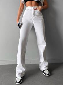EURMUSE Casual Solid Straight Leg Jeans