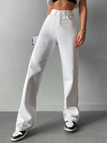 EURMUSE Casual Solid Straight Leg Jeans