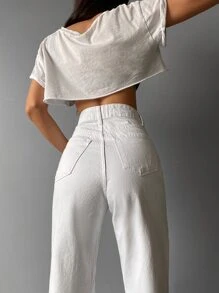 EURMUSE Casual Solid Straight Leg Jeans