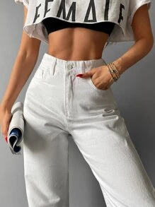 EURMUSE Casual Solid Straight Leg Jeans