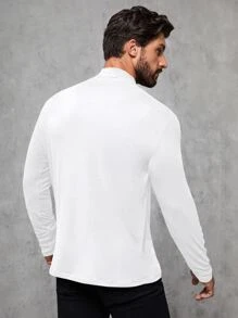 Manfinity 男士字母圖案小高領T恤 - 白色 - 查看 2