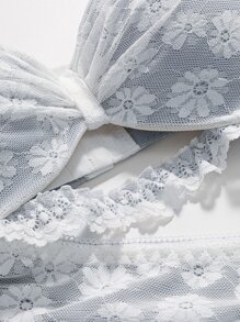 DAZY Floral Lace Cut-out Lingerie Set - Blue and White - View 9